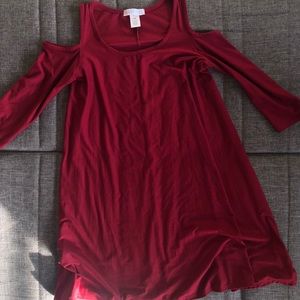 Burgundy Mini Open Shoulder Dress